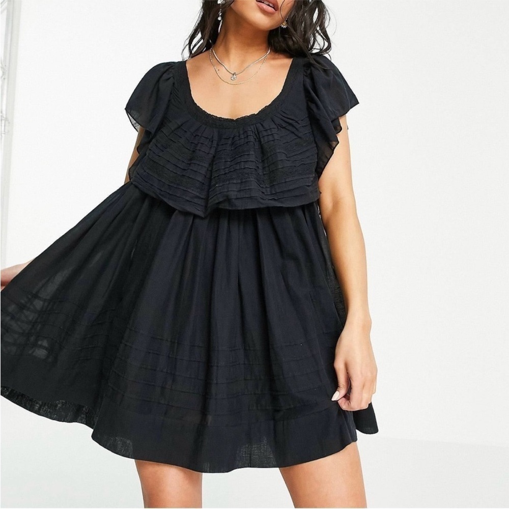 Free People Hailey Black Ruffle Babydoll Mini Dress